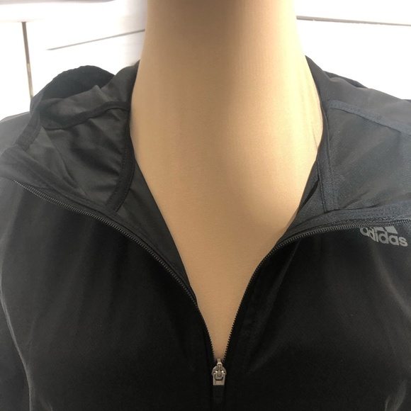 Adidas Black Windbreaker Jacket Hooded Zip Pockets Size Small - Picture 9 of 10